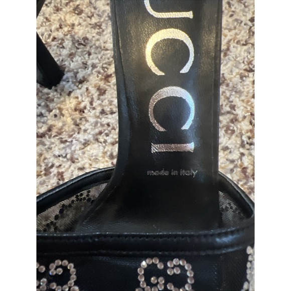 Black Gucci New  Mules Sz 38 EU Women's Mesh GG Crystals Embellished 3" Heels - Picture 2 of 6